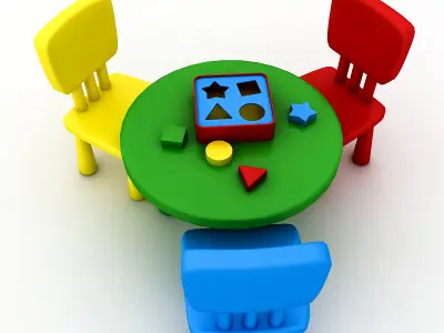 Kindergarten Table Chair Low-poly 3D model