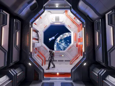 Modular sci-fi spaceship interior 3D model 3D model