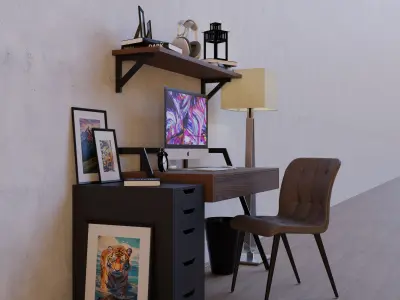 Modern Minimalist Workspace Low-poly 3D model