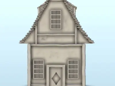 Medieval house with curved roof and dormer windows 5 3D print model