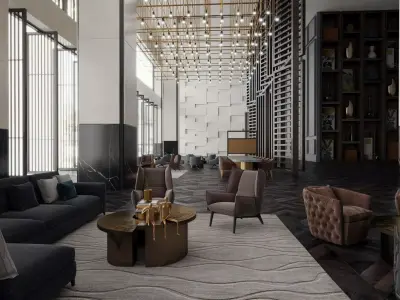 Luxurious Modern Hotel Lobby Lounge  Low-poly 3D model