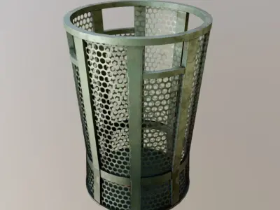 Trash metal can with holes in it Low-poly 3D model