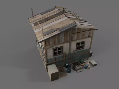 Post-Apocalypse Wooden House Low-poly 3D model