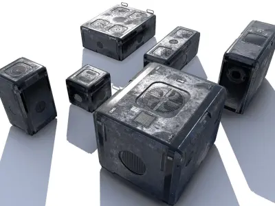 Sci Fi old grey-blue cargo crates Low-poly 3D model