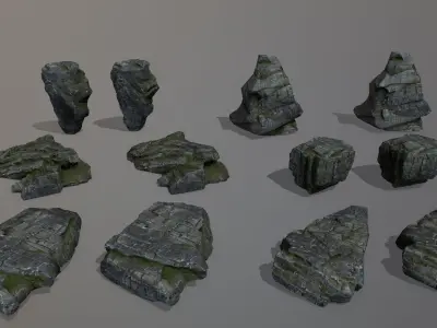 Rock Set with moss Low-poly 3D model purchase