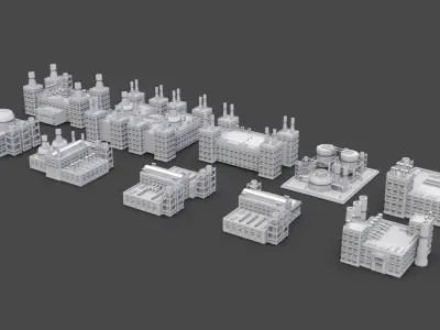 Low Poly 10 Industrial Buildings Mini Pack 8 - Untextured Low-poly 3D model