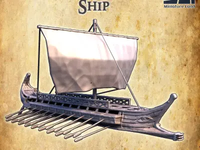 Bireme Ship - Tabletop Terrain - 28 MM 3D print model
