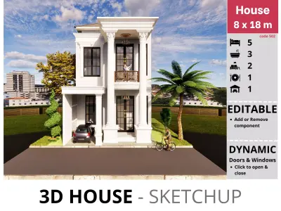 House 8x15m code 502- Sketchup 3D model 3D model 3D model