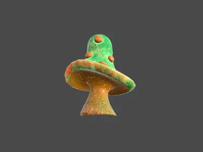 Fantasy Mushroom B09 Green Orange - Scene Backdrop Design Low-poly 3D model