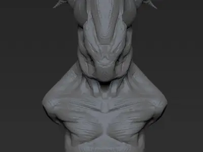 Alien bust of creature with horns 3D model