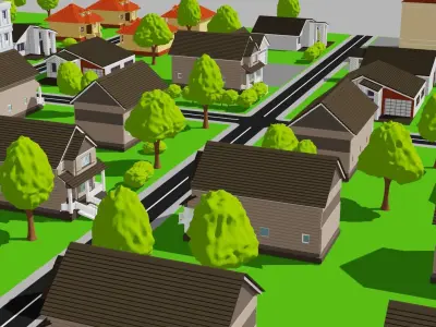Suburb Houses and Buildings pack for isometric explainer videos 3D model
