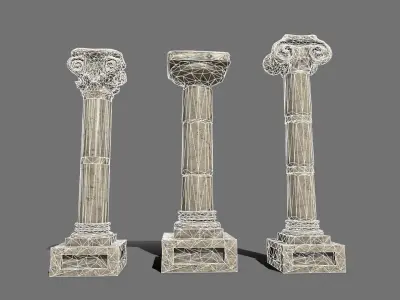 Pillar Set three columns Low-poly 3D model