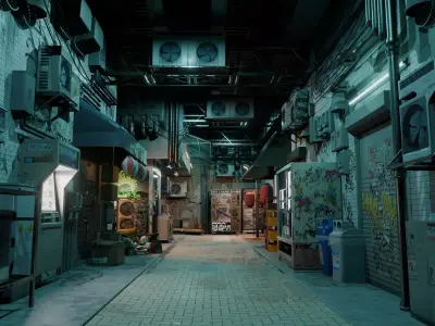 Cyberpunk Underground Bazaar Low-poly 3D model