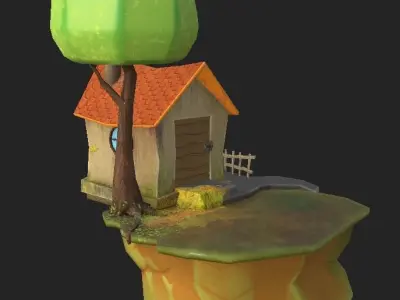 Floating Stylized Toon House Low-poly 3D model