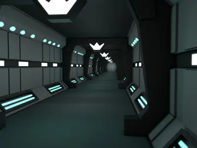Sci fi Corridor Low-poly 3D model 20