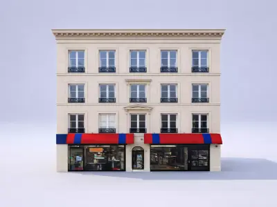 Realistic 4 Story Commercial Exterior 3D Model Low-poly 3D model