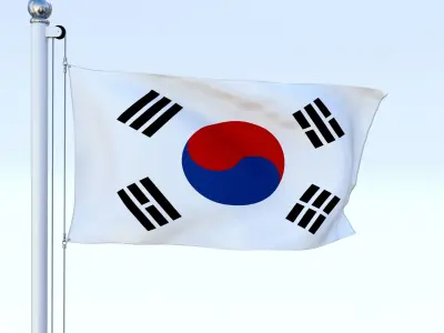 Animated South Korea Flag Low-poly 3D model