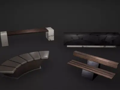 Benches Game Ready bench made of wood and marble Low-poly 3D model