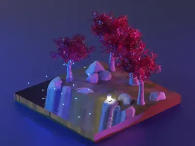 Isometric 3D Forest Model With Textures Low-poly 3D model