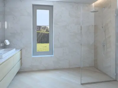 Cozy shower room with marble tiles 3D model