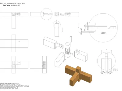 Sao Tsugi - 4 elements - Classical Japanese Wood Joint Free 3D model