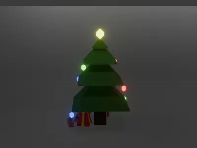 Christmas Tree with Lights and Gifts Low-poly 3D model