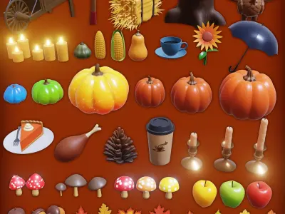 Stylized Fall Autumn Asset Pack 3D model