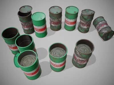 Barrels green set Low-poly 3D model