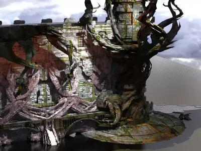 Forest Sci fi fi temple wall 3  3D model