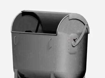 Galvanize big street garbage container with adjustable cover Low-poly 3D model