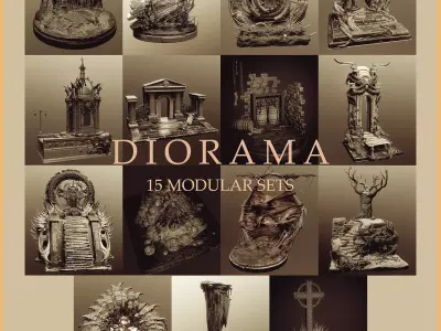 Dioramas - 15 modular figurine bases environment kits 3D model