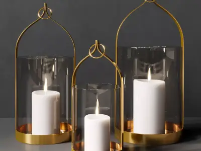 Candle three gold holders with inside 3D model
