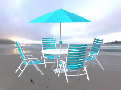 Patio outdoor table with chairs and umbrella Turquoise 3D model