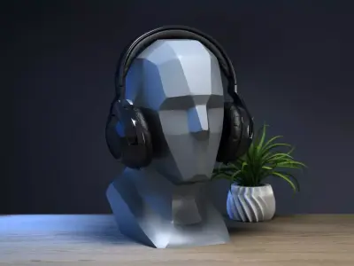 Low-poly head headphone Stand Cyborg Headset Stand 3D print model