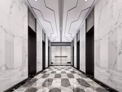 Complete Elevator Corridor Lobby Kit - Full Set of  3D Models Low-poly 3D model