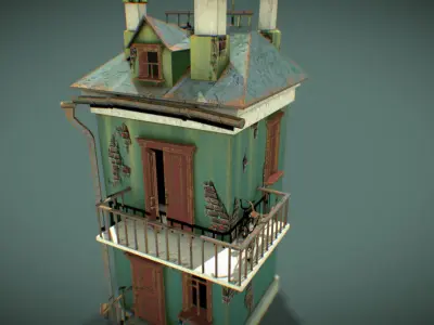 Old french house Low-poly 3D model