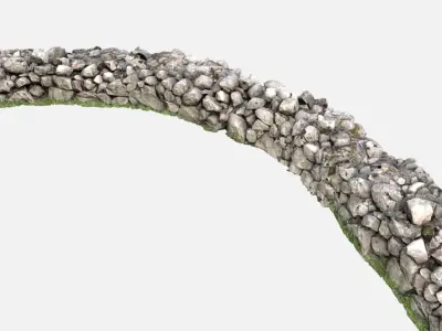Modular Cobblestone Wall Low-poly 3D model