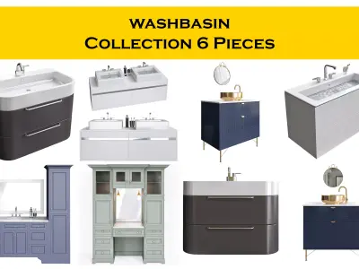 washbasin Collection 3d model bathroom vanity in navy with go... 3D model