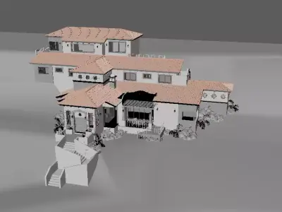 Interior and exterior design of a stylish house Low-poly 3D model