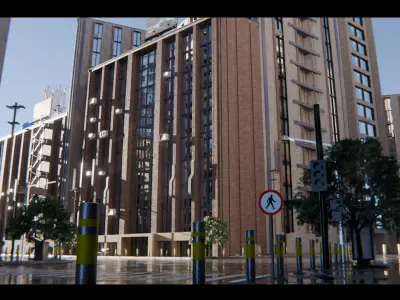 Modern City Street Model - Realistic Street and Rainy Scene 3D model