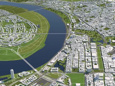 Dusseldorf Germany 50x50km 3D City Map 3D model