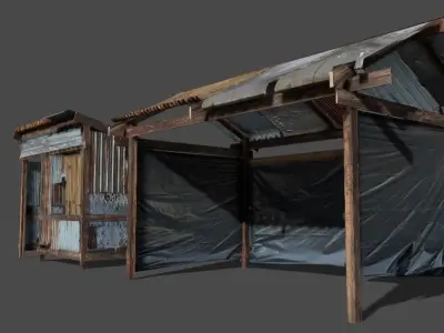 Lowpoly shanty houses Low-poly 3D model