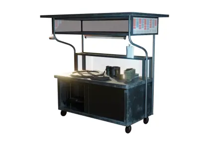 Asian Night Market Noodle Stall Cart PBR Street Food Asset Low-poly 3D model