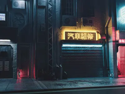 Sci-fi street Low-poly 3D model