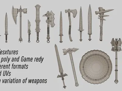fantasy weapon collection Low-poly 3D model