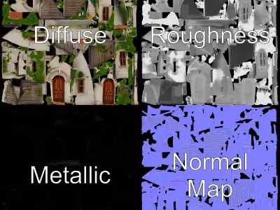 Charming Stone Cottage model pack Low-poly 3D model