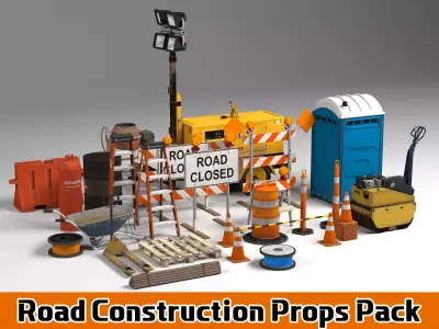PBR Game Ready Road Construction Tool Pack Low-poly 3D model