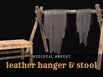 Medieval Market- Leather Hanger and Stool Free 3D model