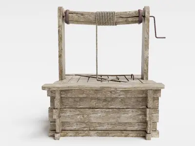 PBR old damaged wooden water well da1 Low-poly 3D model