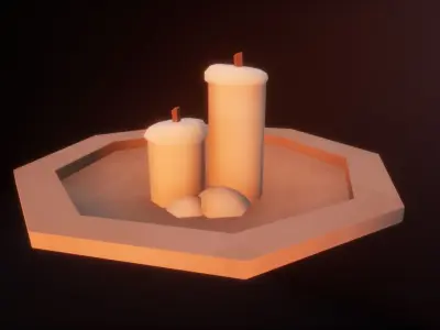 Low Poly Pixelated Plate and Candles 32x32 Free low-poly 3D model
